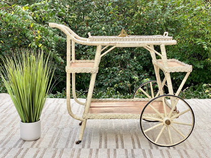 Vintage Wicker Glass Bar Cart