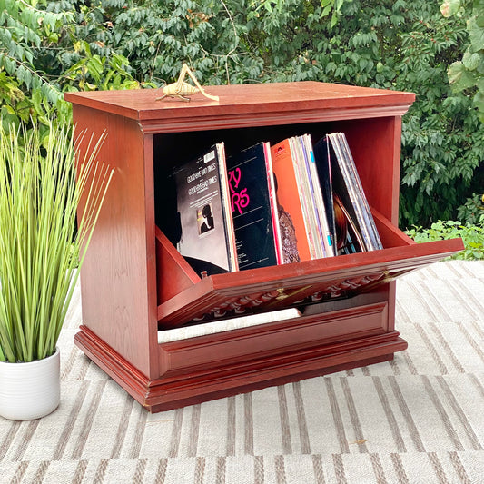 Vintage MCM Spanish Red Vinyl Record Cabinet