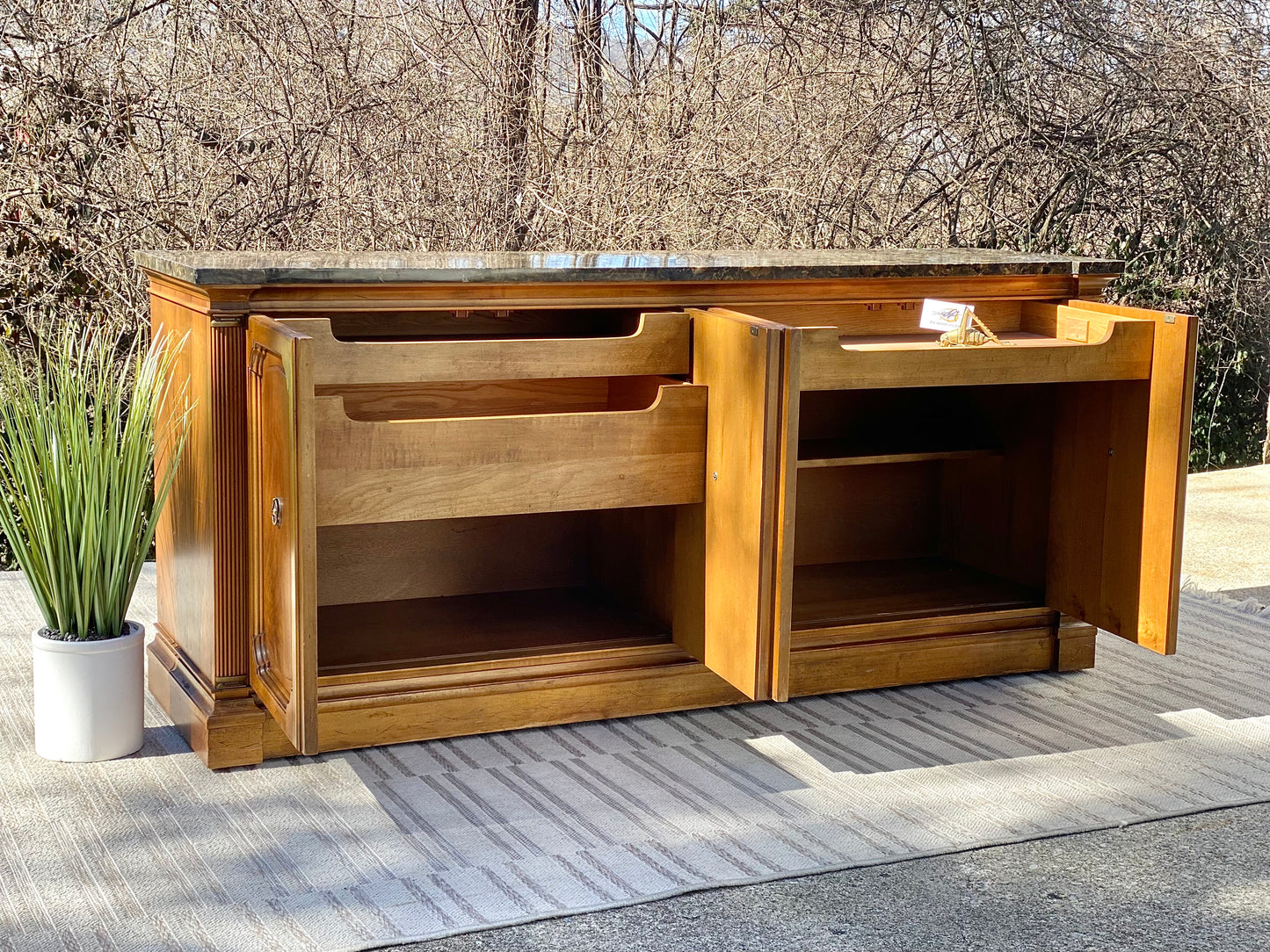 Vintage Wooden Credenza with Marble Top