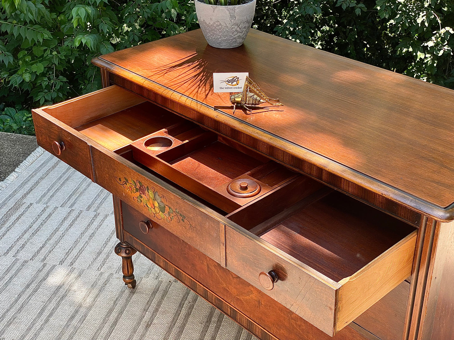 Vintage Wooden 3 Drawer Dresser with Stencil