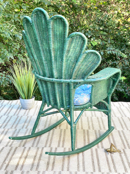 Vintage Peacock Fanback Wicker Rocking Chair