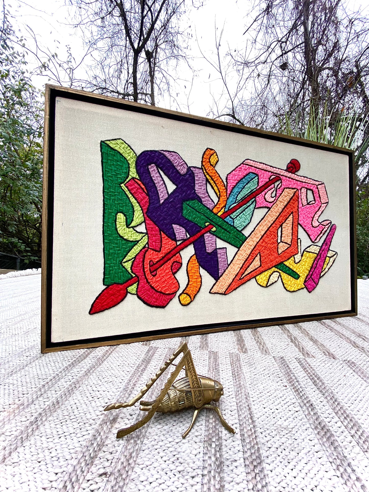 Vintage MCM Framed Abstract Needlepoint Artwork