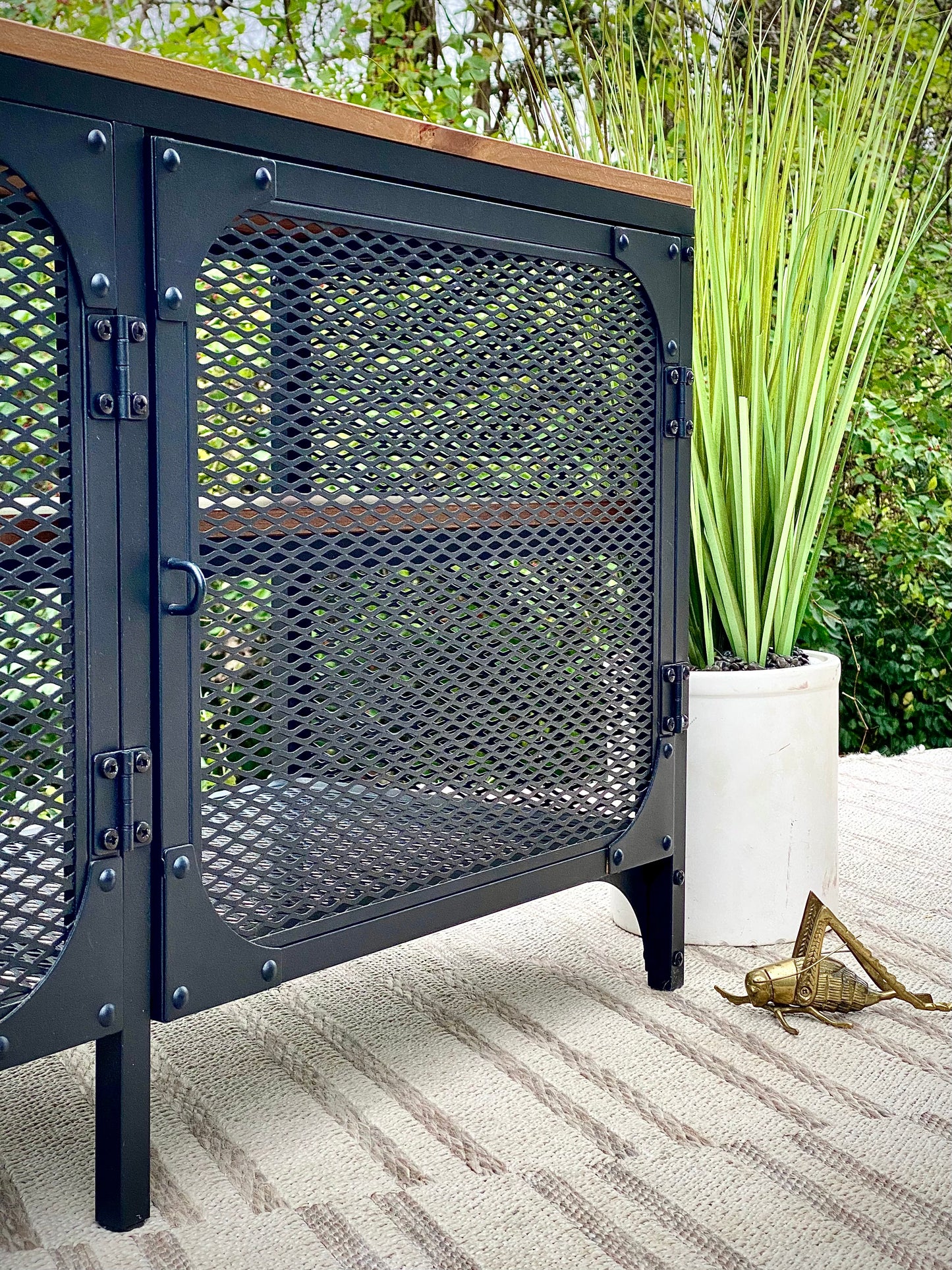 Metal and Wood Storage Cabinet Bench