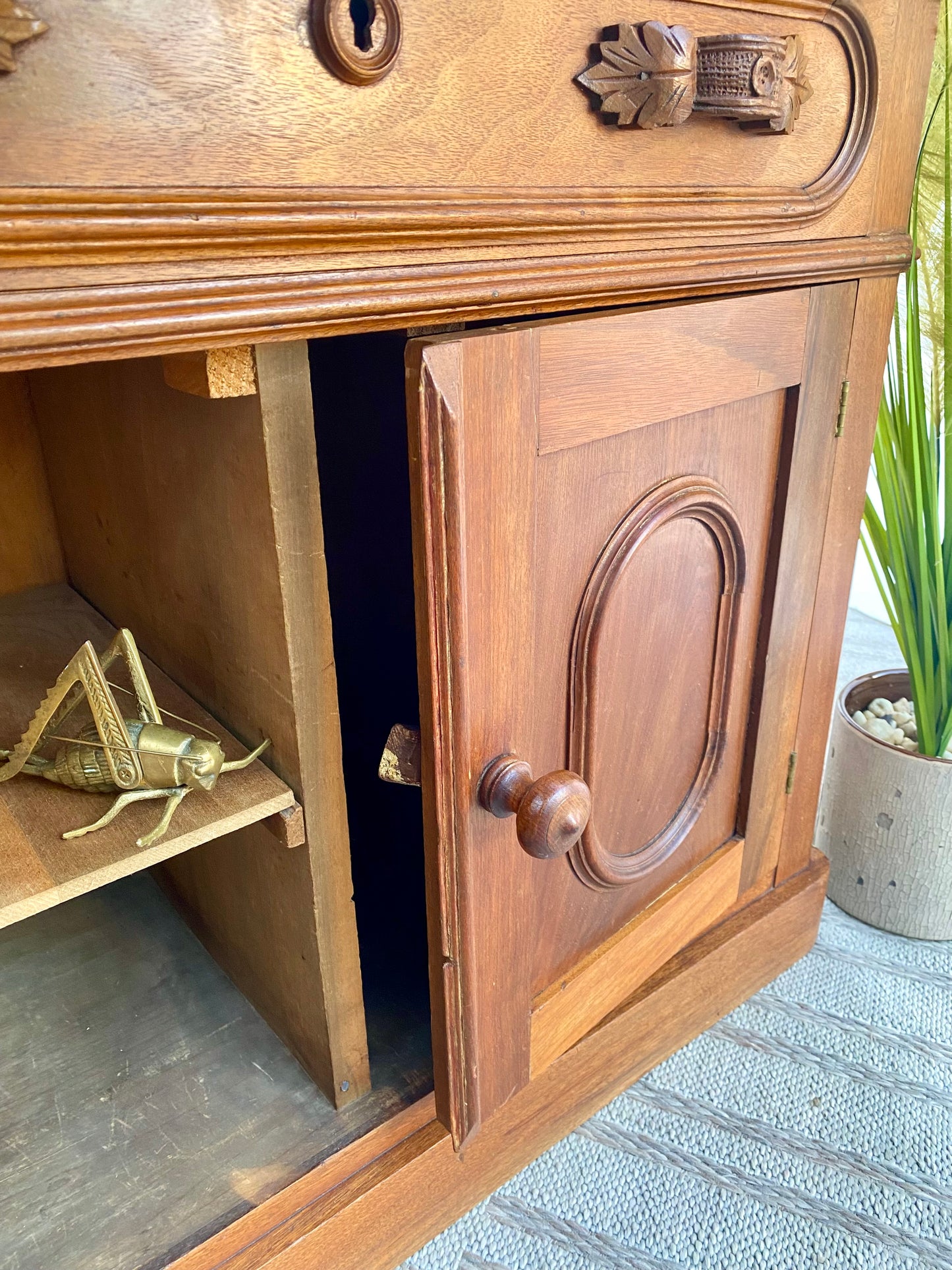 Vintage Walnut Marble Top Cabinet
