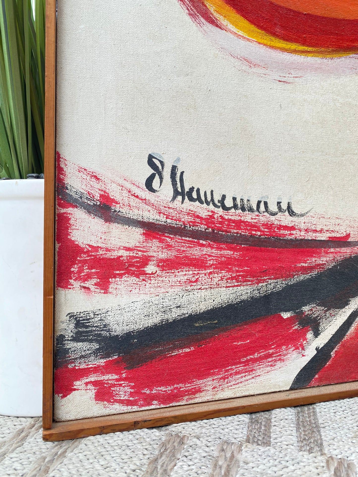 Large Vintage MCM Mid Century Abstract Signed Painting