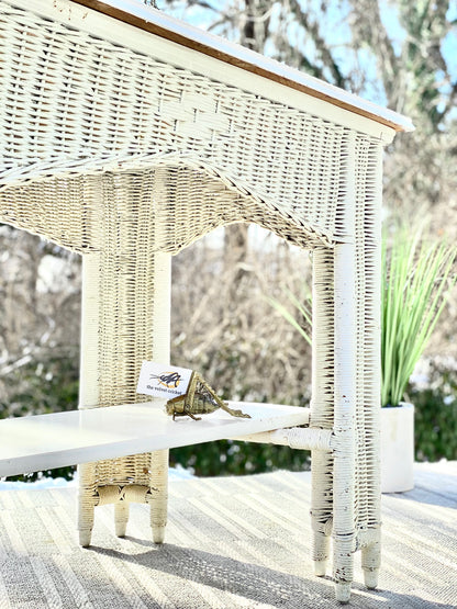 Vintage White Wicker Table Desk