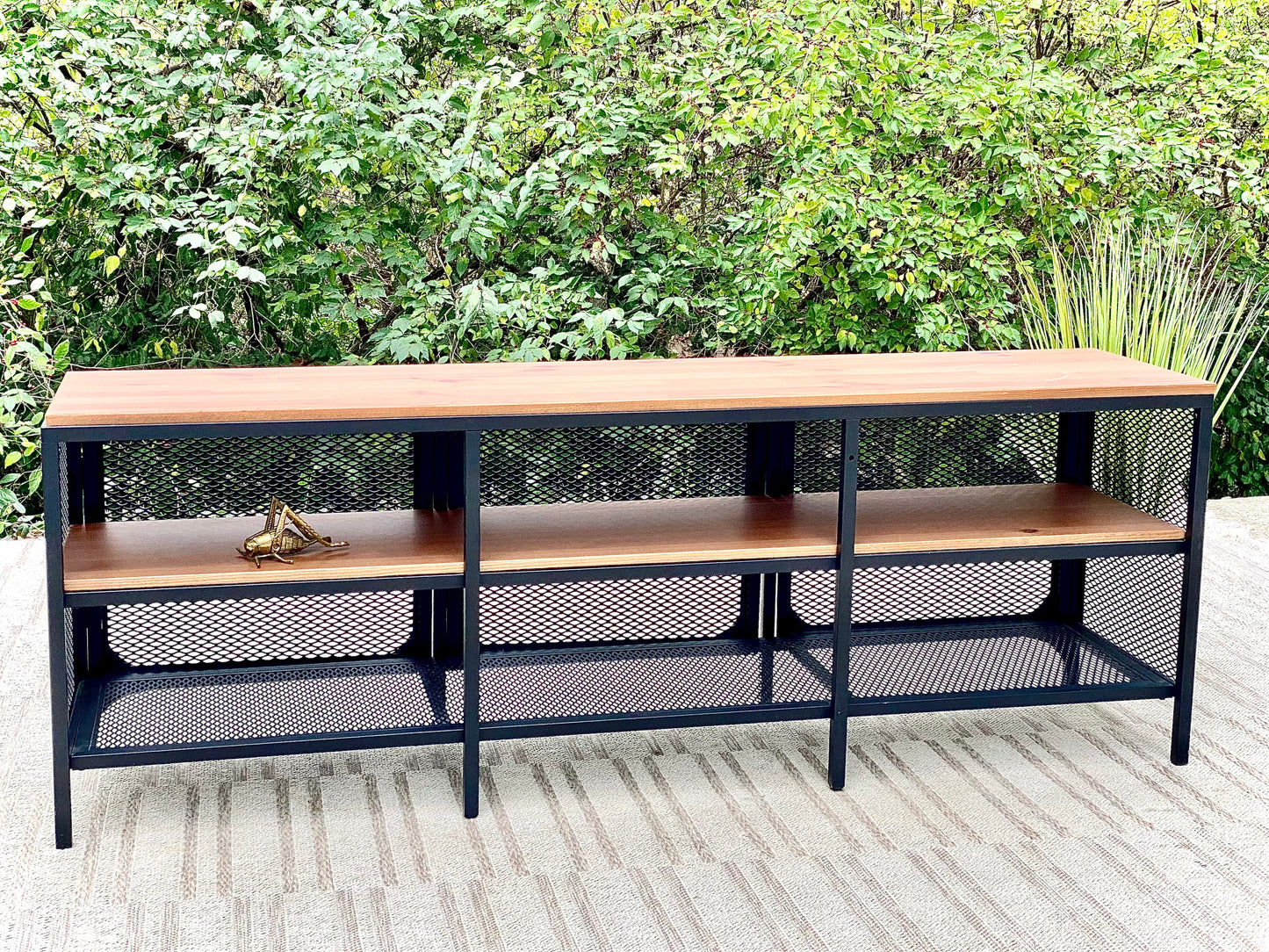 Metal and Wood Storage Cabinet Bench