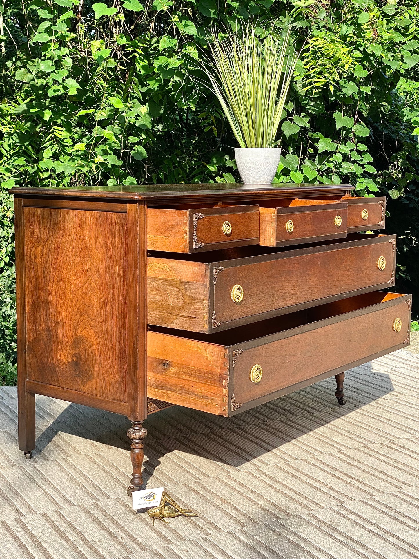 Vintage Wooden Walnut 5 Drawer Dresser