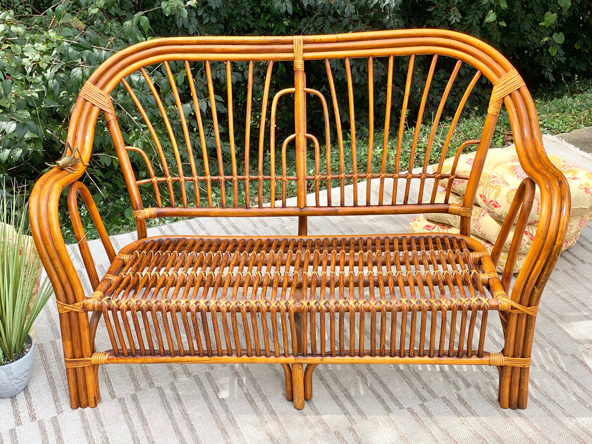 Vintage Bamboo Rattan Loveseat