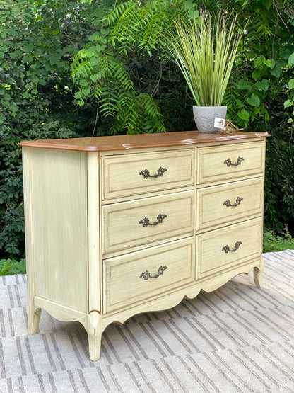 Vintage French Provincial Wooden 6 Drawer Dresser