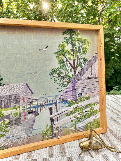 Vintage Mid Century Wood Frame Needle Point Art