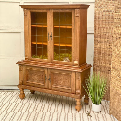 Vintage Euro Carved Glass Front Hutch