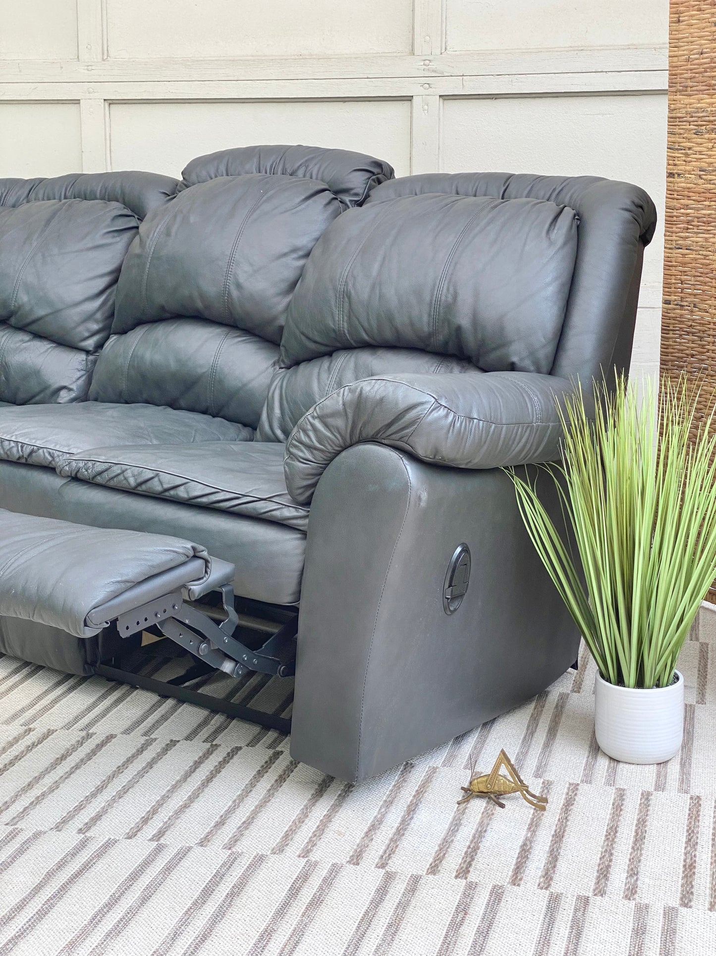 Modern Grey Leather Reclining Sofa