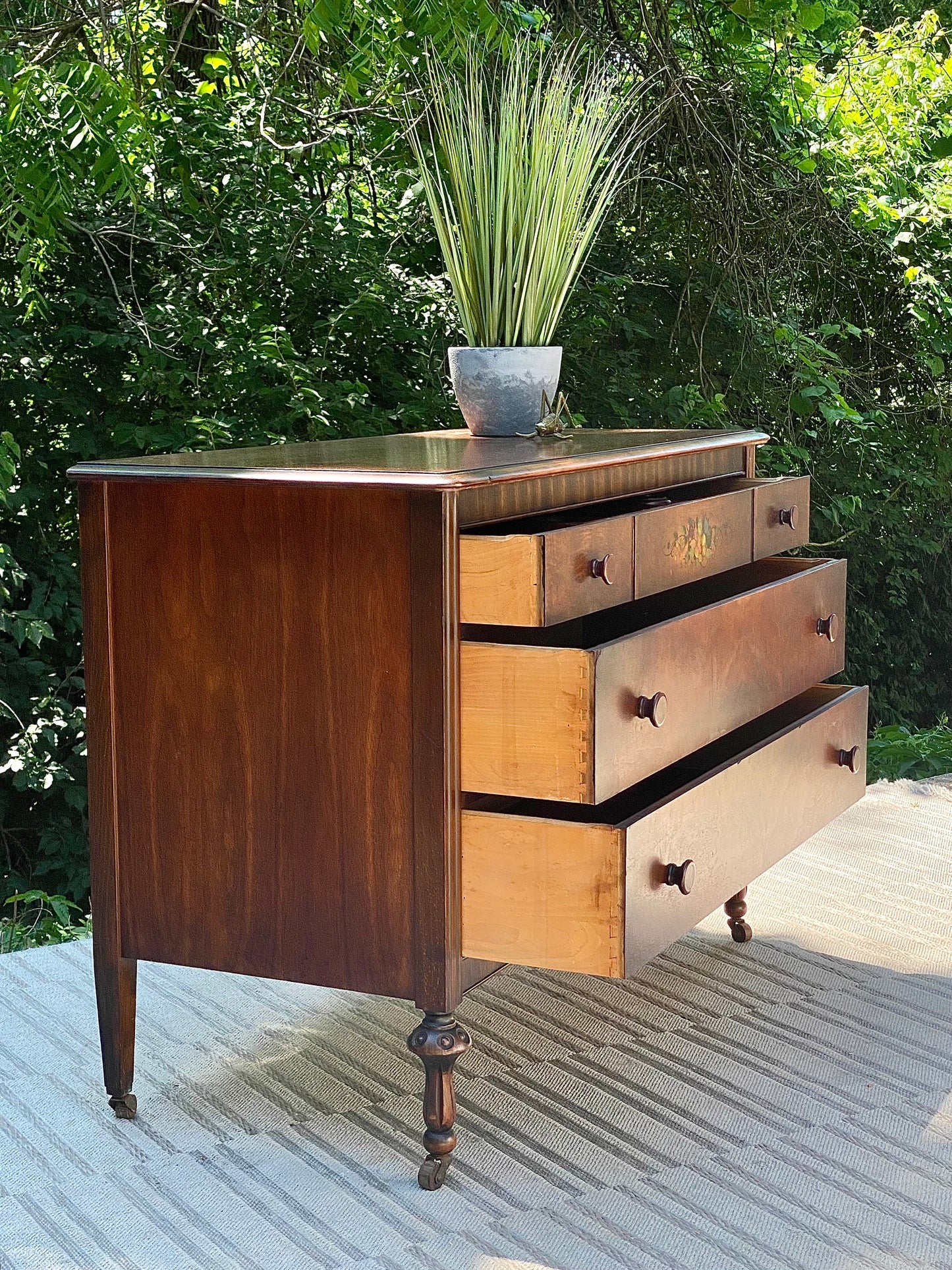 Vintage Wooden 3 Drawer Dresser with Stencil