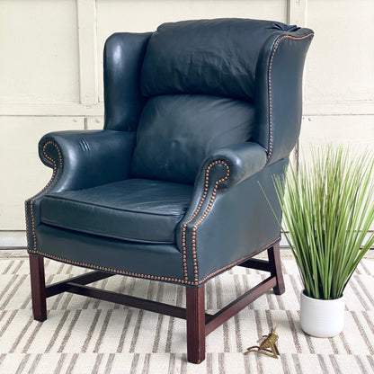 Nice Blue Leather Wingback Chair