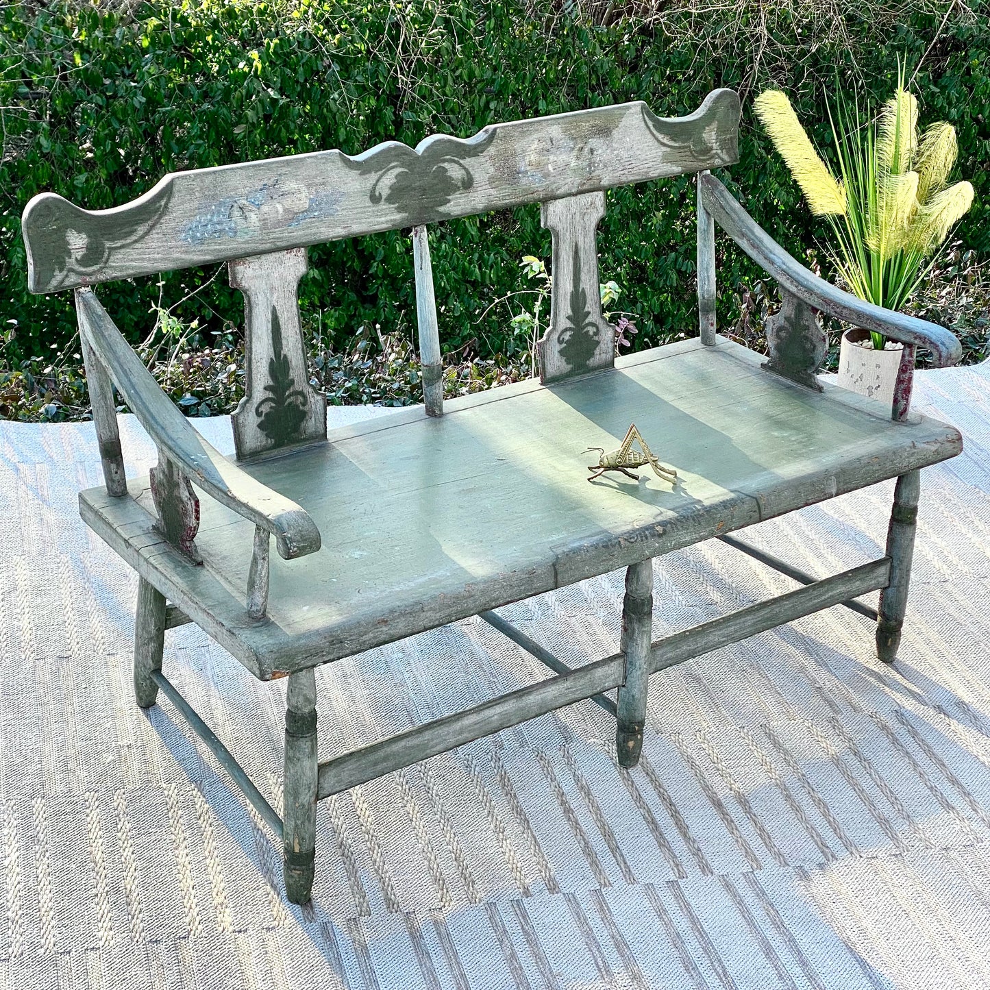 Antique Farmhouse Stenciled 2 Seat Wooden Bench