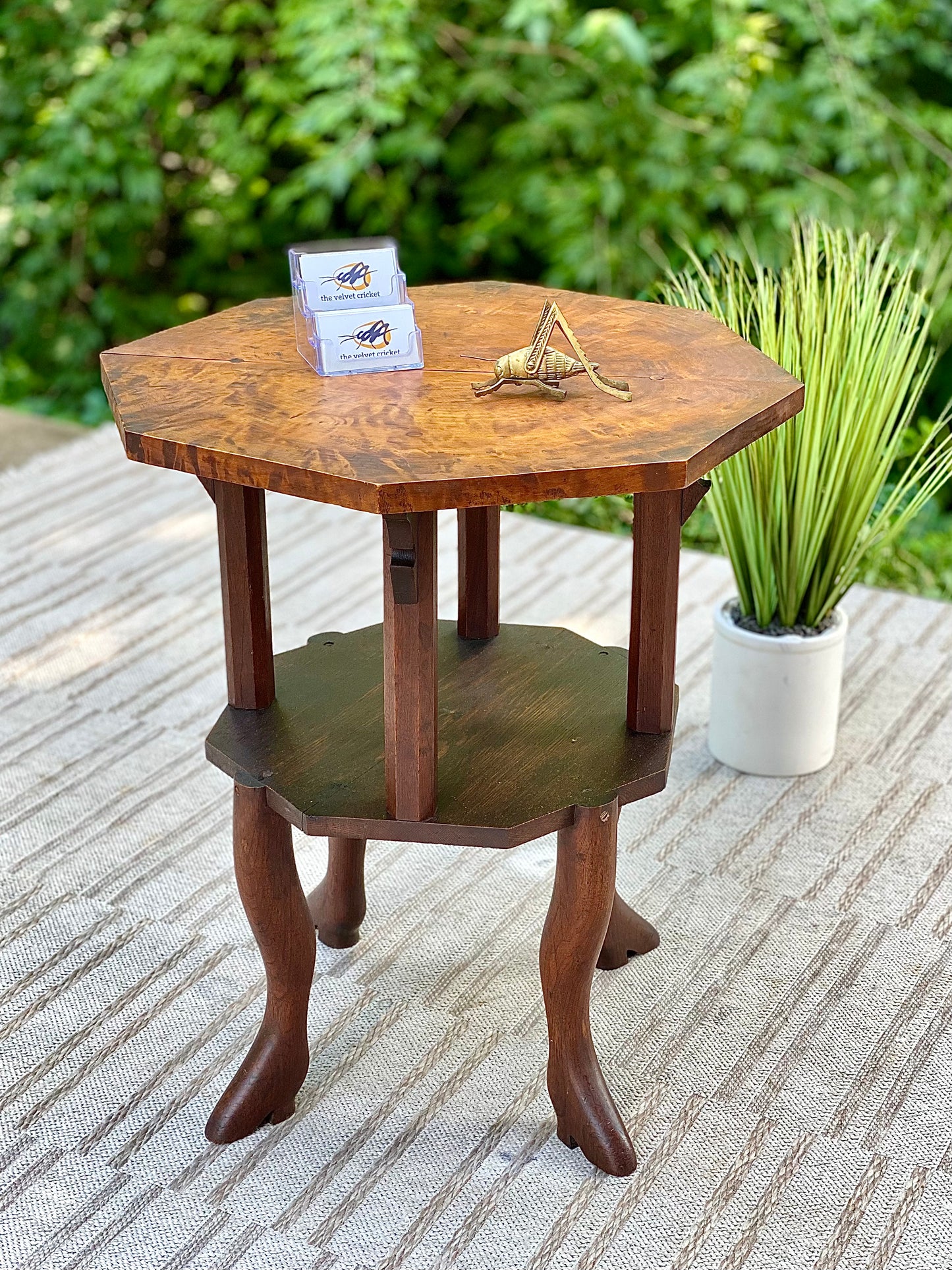Antique Burl Wood Plant Stand Side Table