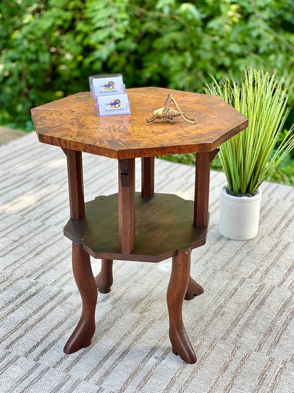 Antique Burl Wood Plant Stand Side Table