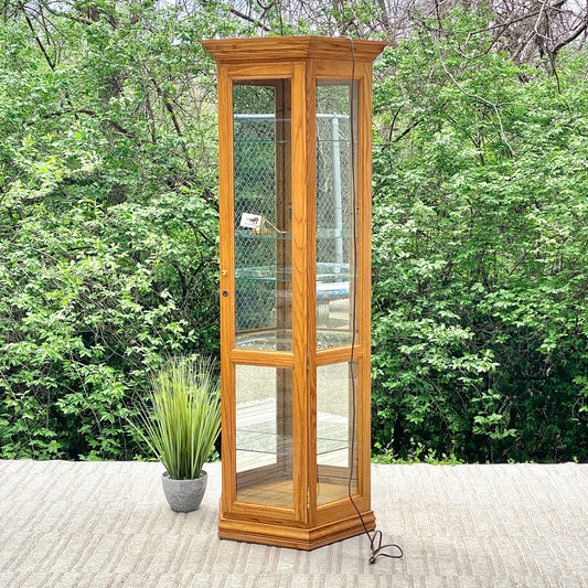Nice Tall Wooden Oak Display Cabinet