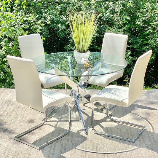 Modern Chrome & Glass Table and 4 Chair Set