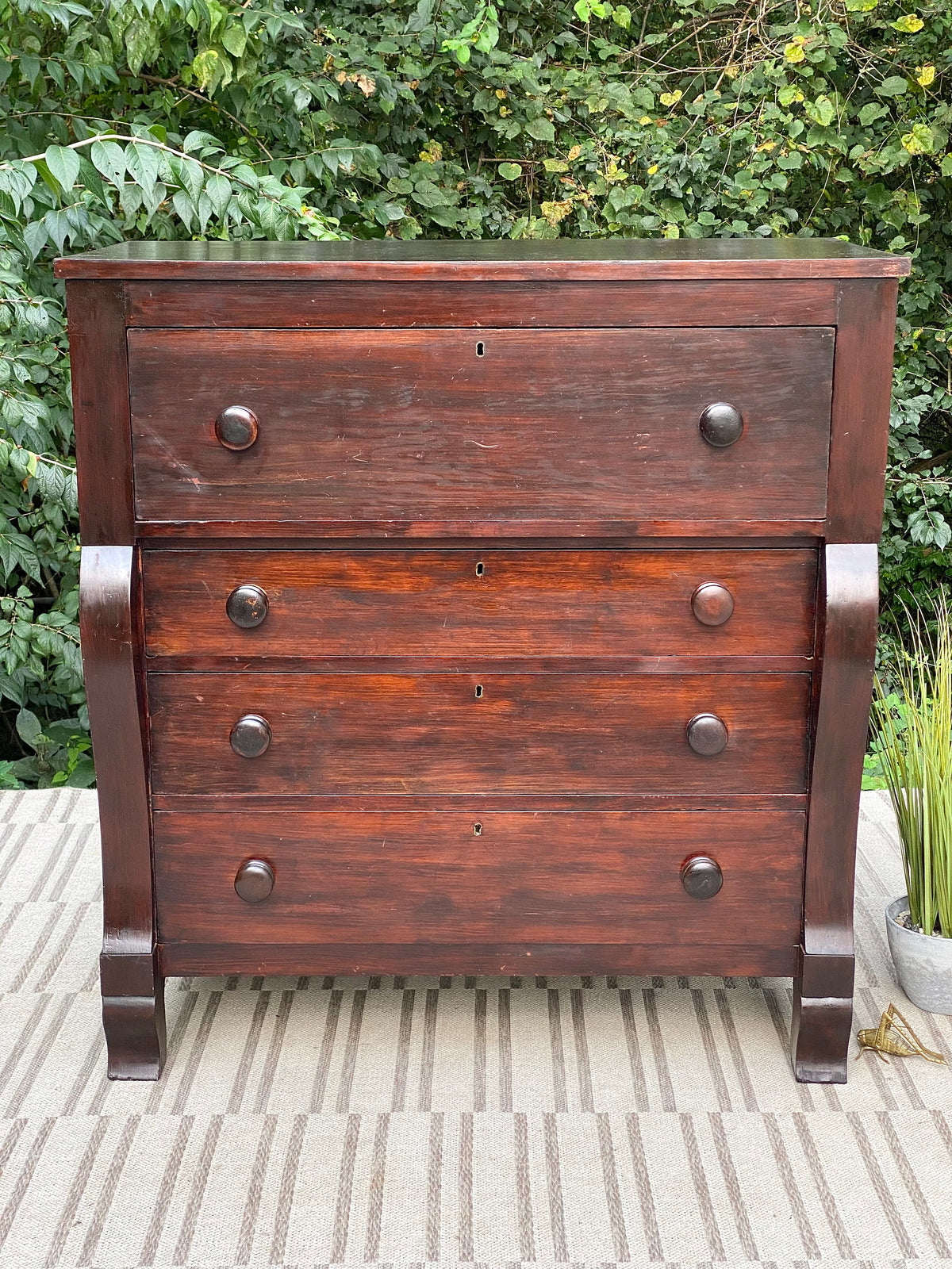 Vintage Wooden Empire Style 4 Drawer Highboy Dresser