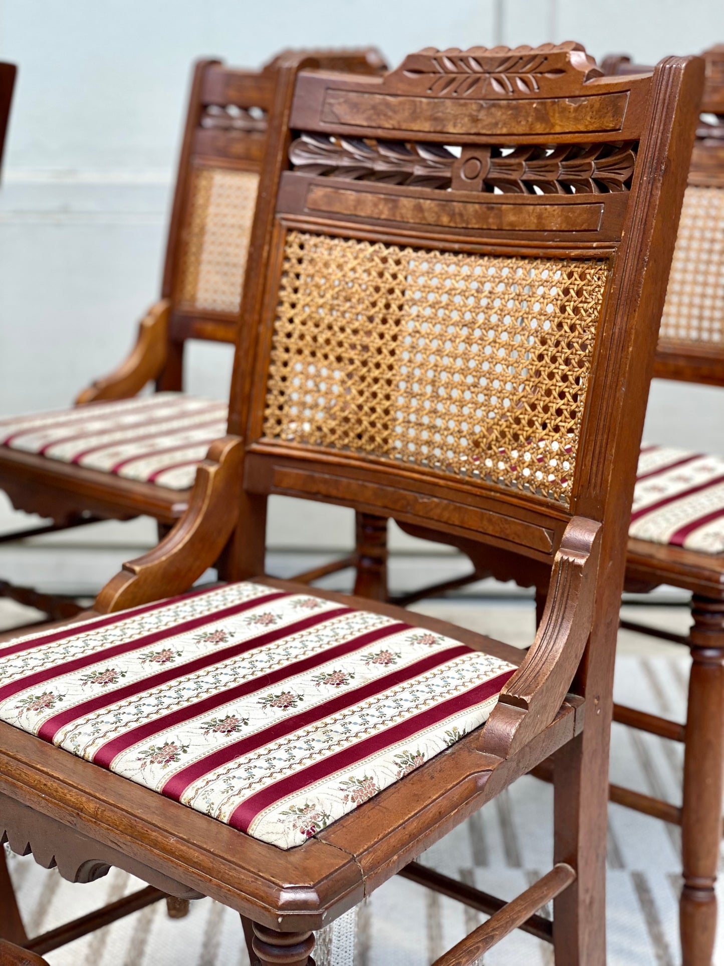 4 Antique Carved Walnut Accent Chairs