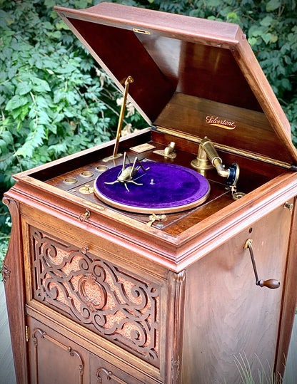 Vintage Silver Tone Victrola Phonograph Floor Model