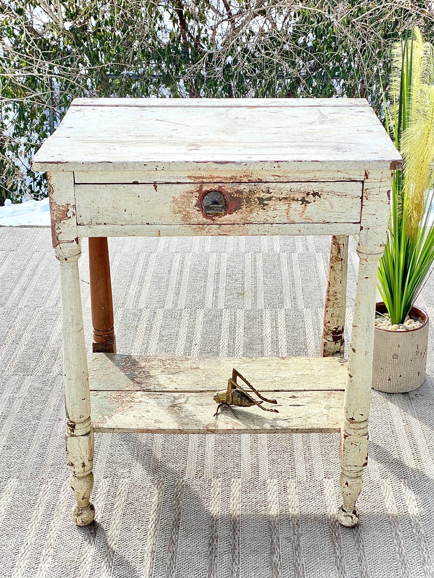 Vintage Primitive Chippy White Side Table