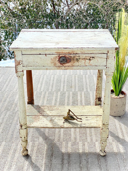 Vintage Primitive Chippy White Side Table