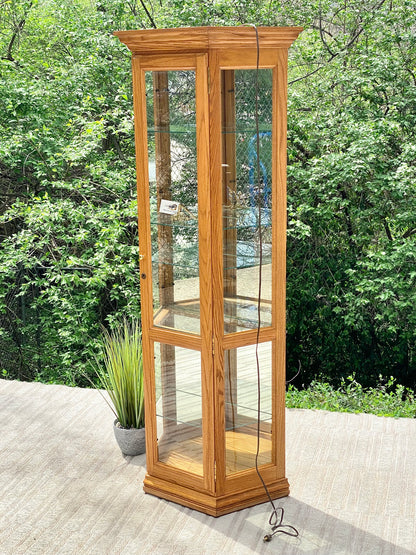 Nice Tall Wooden Oak Display Cabinet