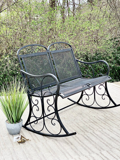 Outdoor Black Metal 2 Seater Rocker