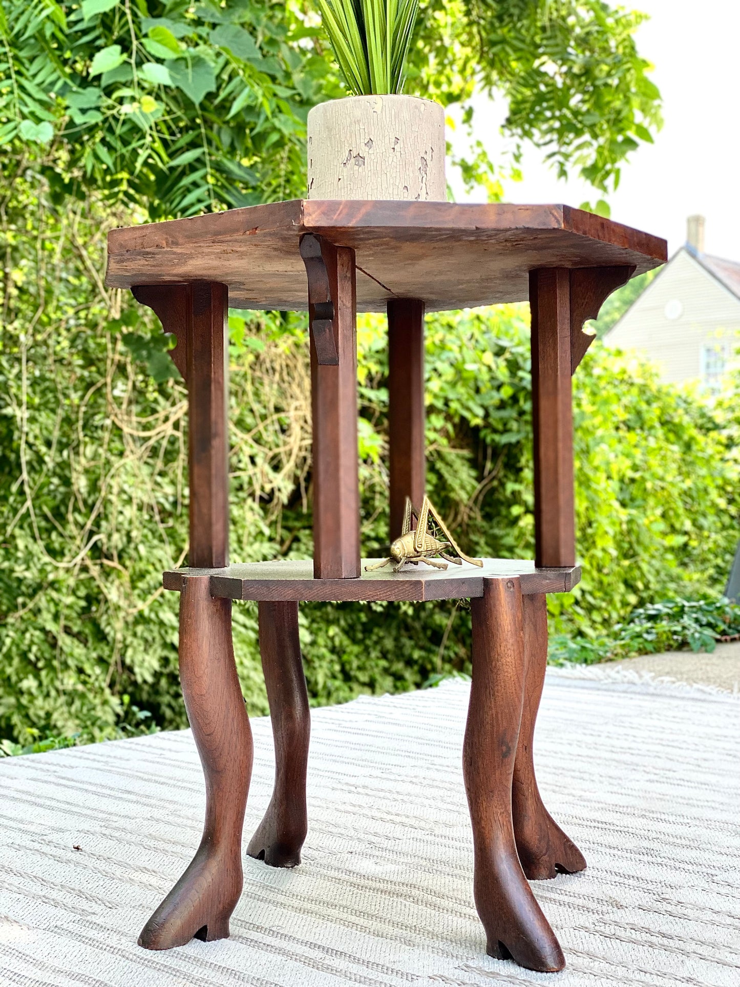 Antique Burl Wood Plant Stand Side Table