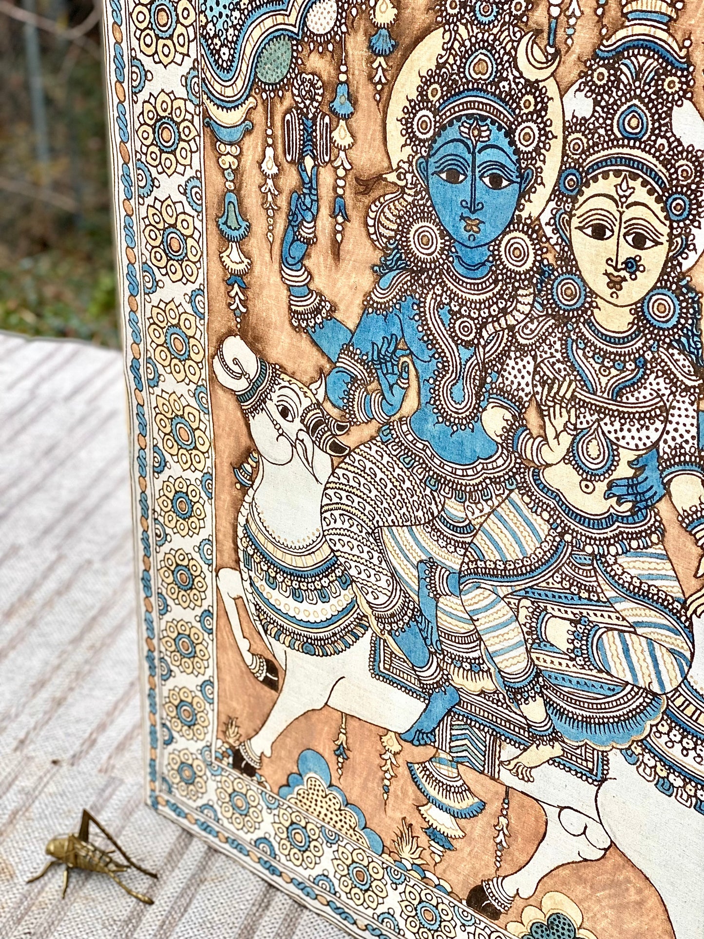 Folk Art Indian Shiva & Parvati Wall Fabric Artwork