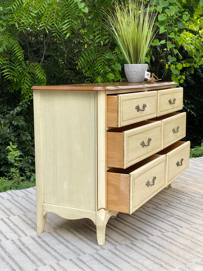 Vintage French Provincial Wooden 6 Drawer Dresser