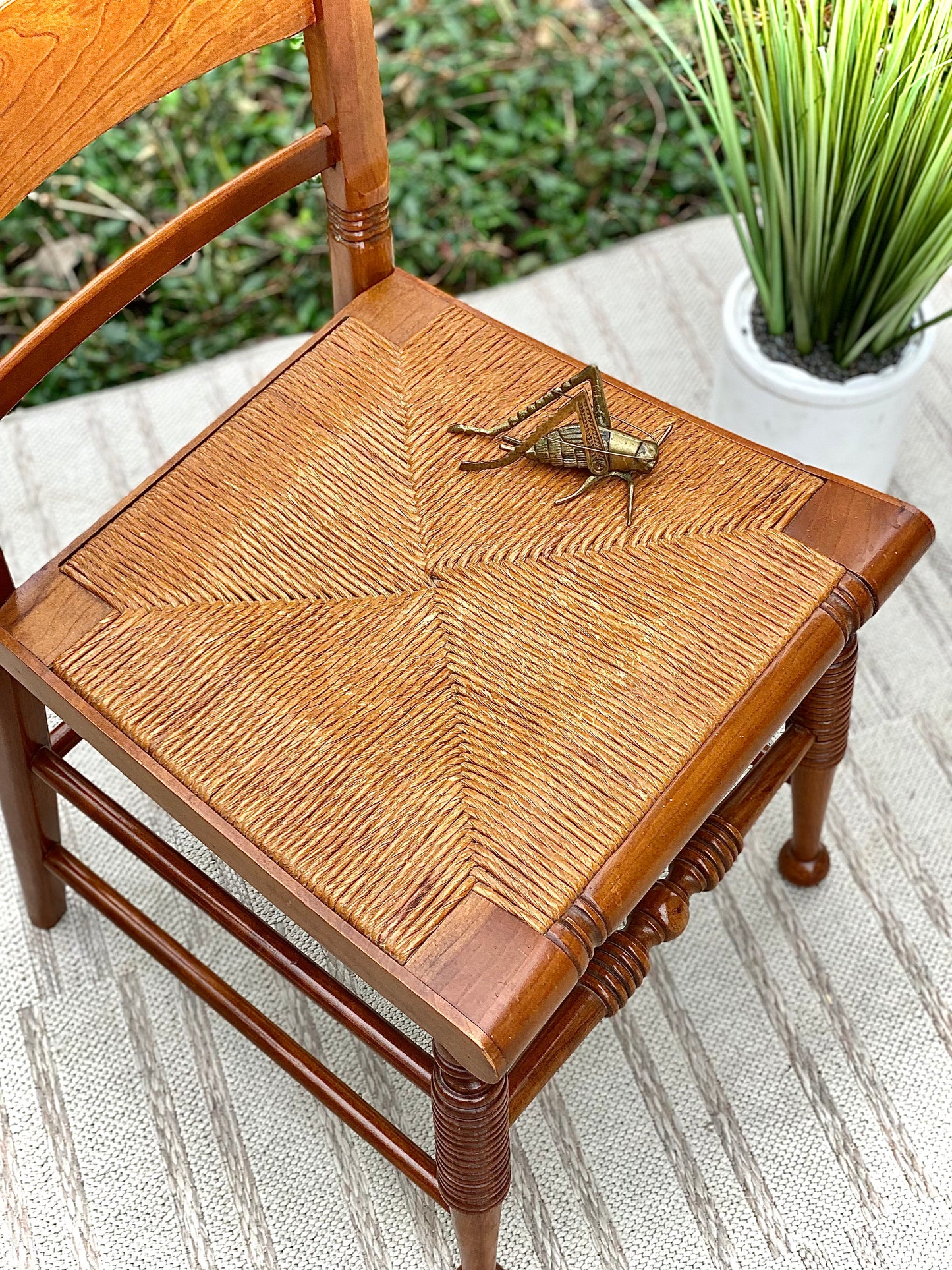 Vintage Pair of Wooden Rush Seat Accent Chairs