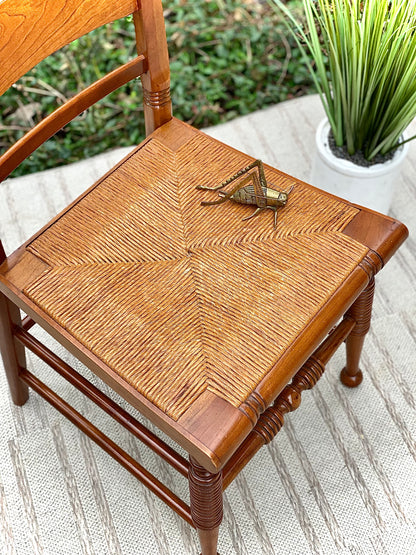 Vintage Pair of Wooden Rush Seat Accent Chairs