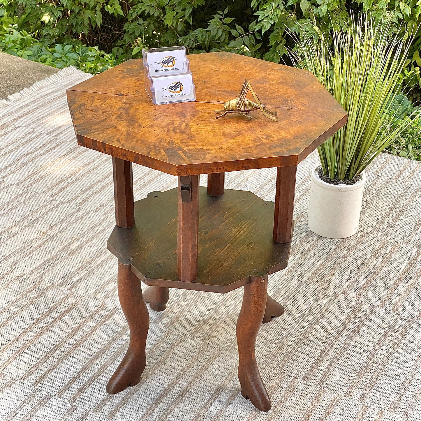 Antique Burl Wood Plant Stand Side Table