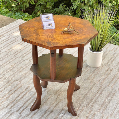 Antique Burl Wood Plant Stand Side Table