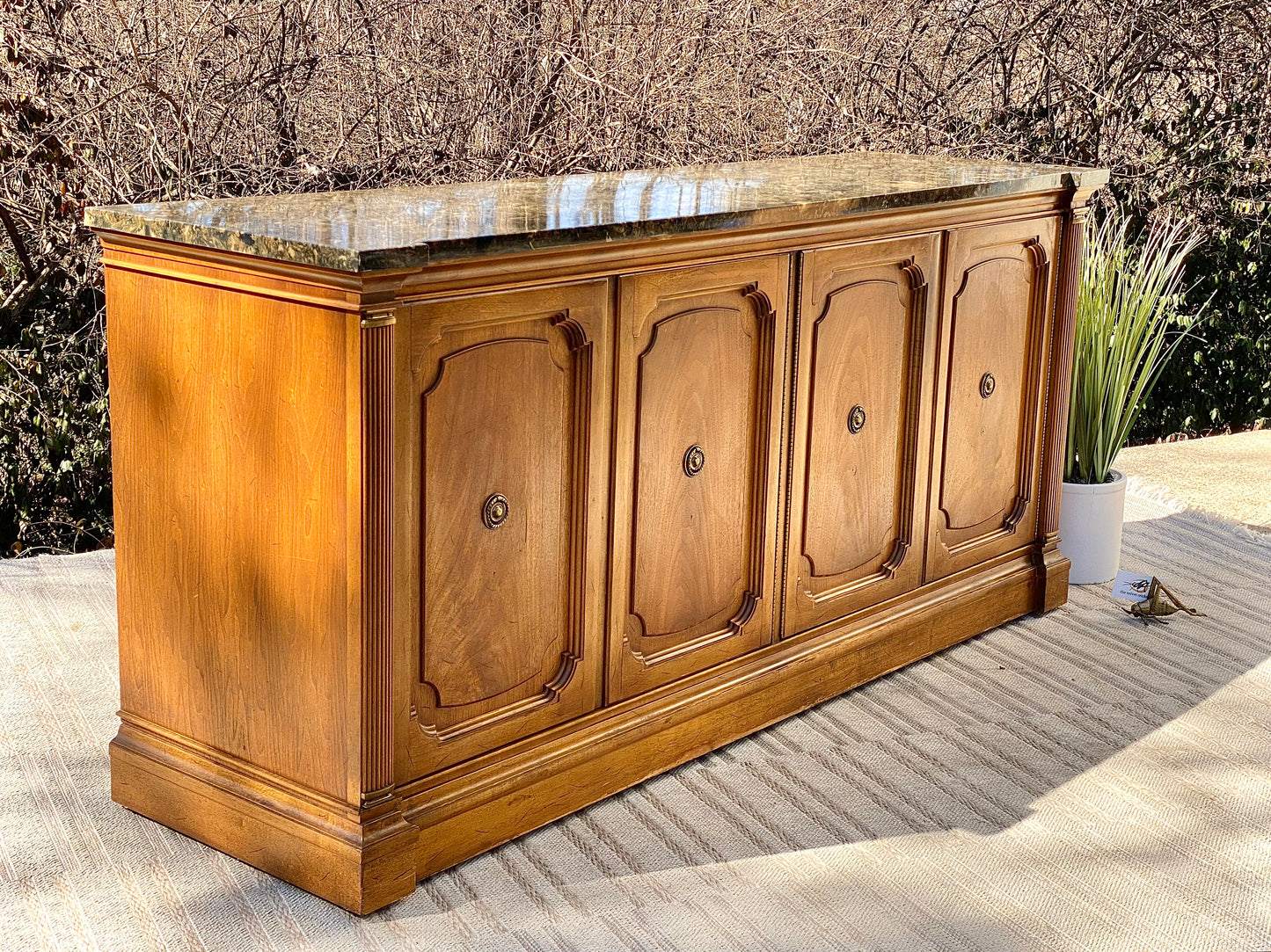 Vintage Wooden Credenza with Marble Top
