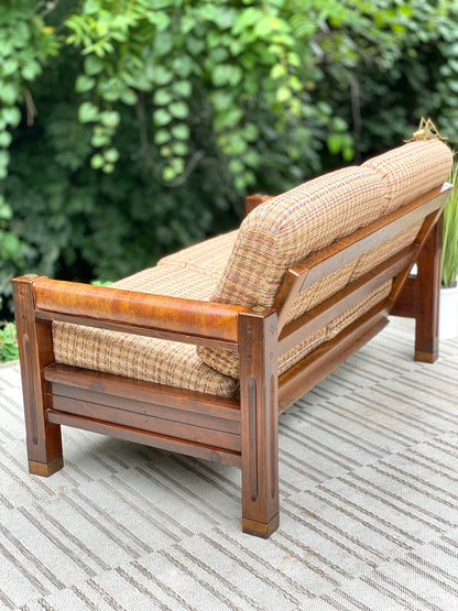 Vintage Upholstered Pine Loveseat