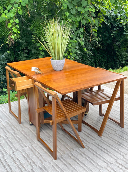 Vintage MCM Aldo Jacober Drop Leaf Table with 4 Folding Chairs