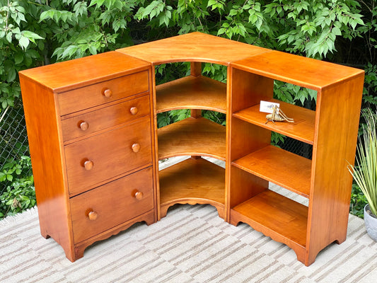 Vintage 3 Piece Willett Solid Maple Wooden Bookcase Display Cabinet