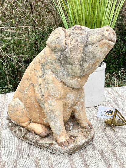 Vintage Concrete Pig Statue