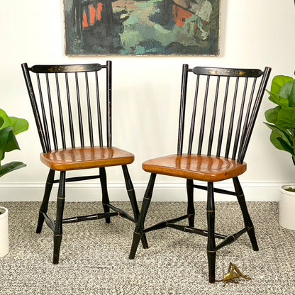 Pair of Vintage Stickley Black Stencil Spindle Chairs