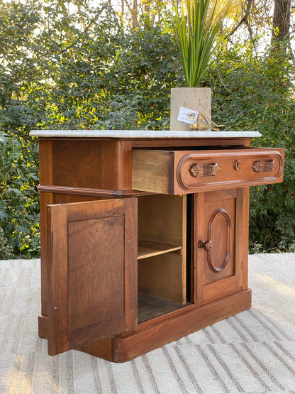 Vintage Walnut Marble Top Cabinet
