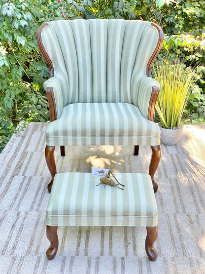 Upholstered Striped Wingback Occasional Chair & Ottoman