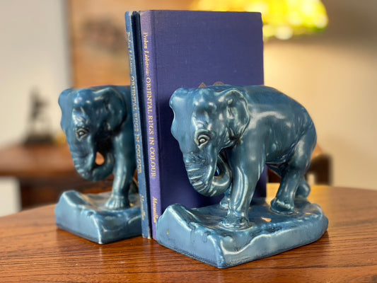 1924 No. 2444D Elephant Bookends by Rookwood Blue Matte Glaze by W.P. McDonald