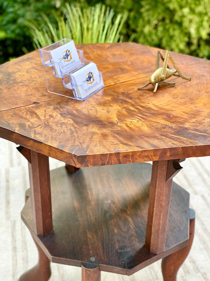 Antique Burl Wood Plant Stand Side Table