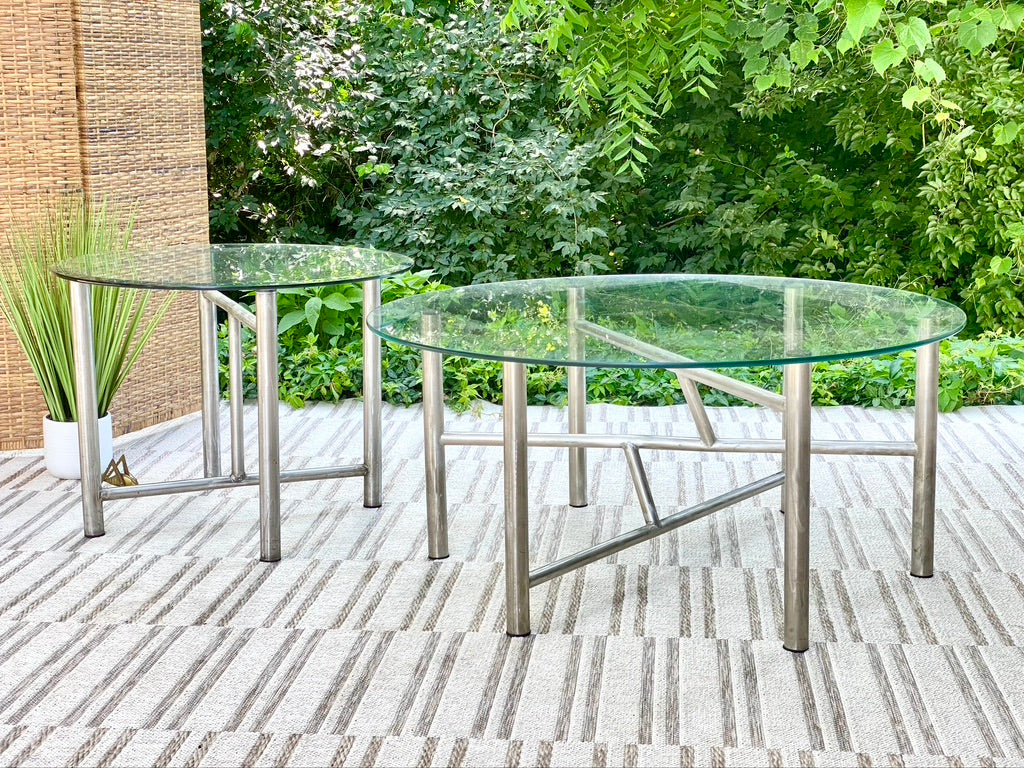Retro Chrome Tubular Glass Side Table Coffee Table