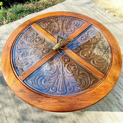 Vintage Round Wooden Glass Top Side Table